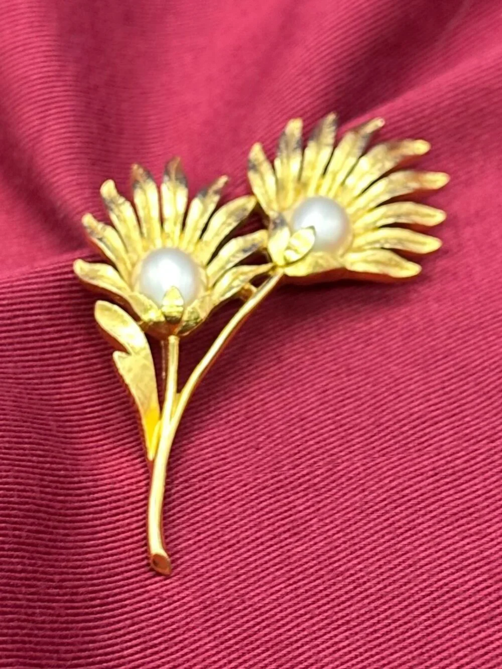 VTG Trifari Gold-Plated Faux Pearl Floral Brooch